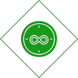 icon Green infinity symbol inside diamond outline.